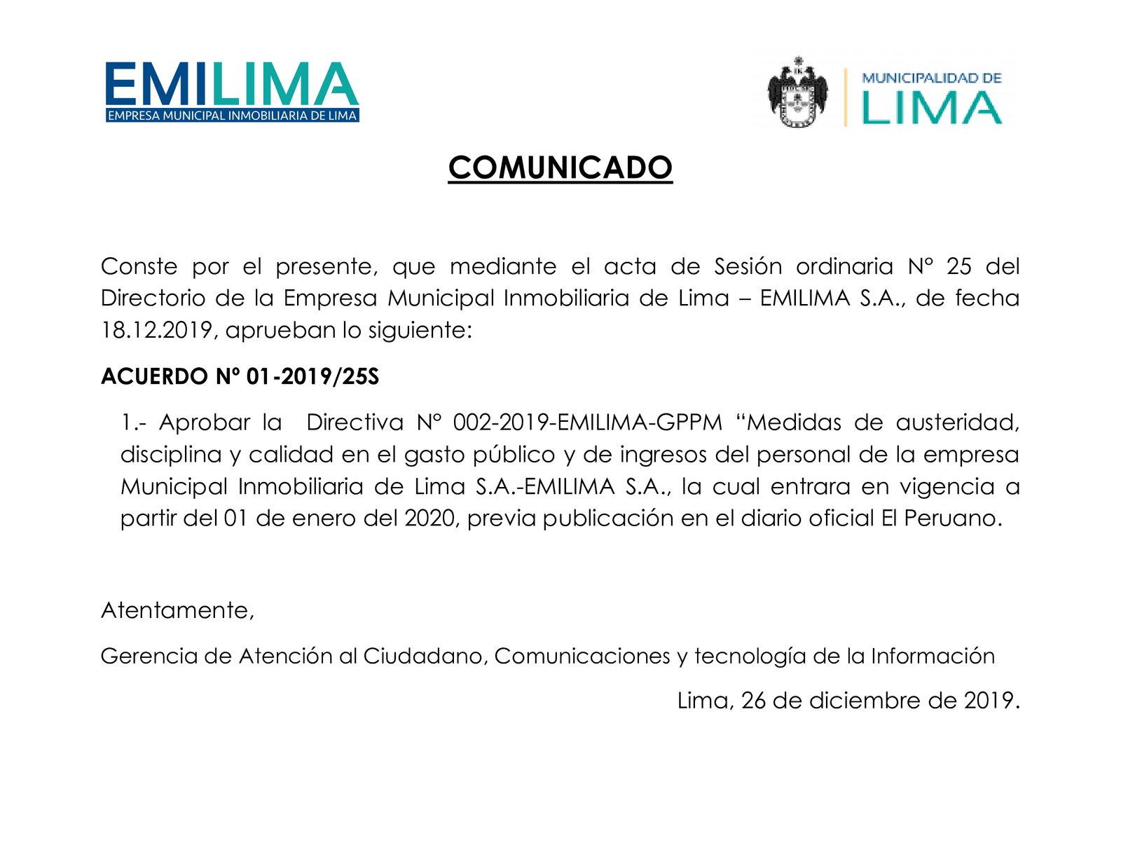 ACUERDO Nº 01-2019/25S