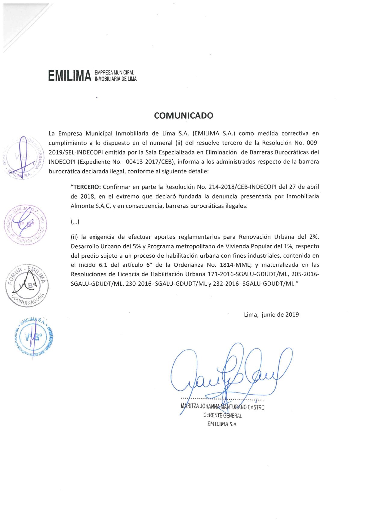 MEDIDA CORRECTIVA EN CUMPLIMIENTO A LO DISPUESTO EN EL NUMERAL